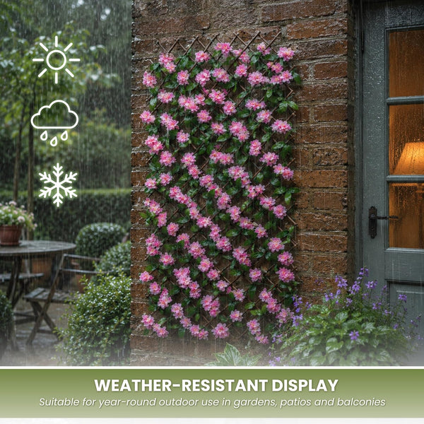 Artificial pink flower trellis for garden privacy