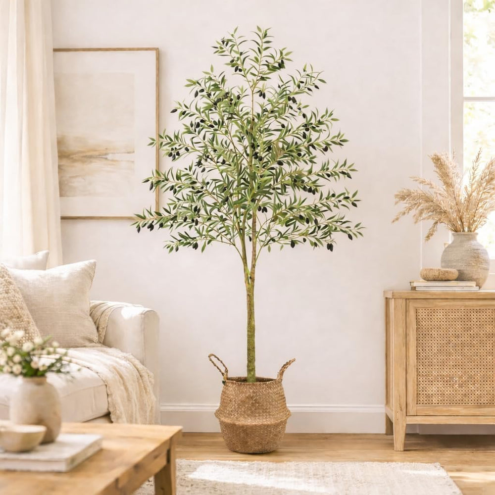 Large artificial olive tree with basket