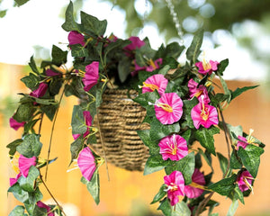 Artificial pink floral hanging basket