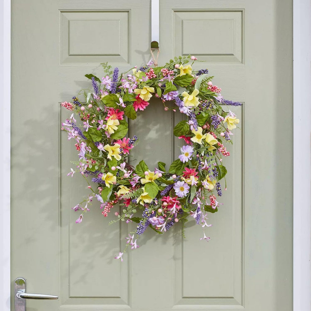 Artificial spring flower wreath for front door