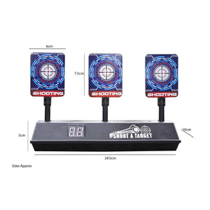 Electronic target game featuring three drop down targets
