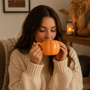 Halloween pumpkin drinkware and fluffy socks set