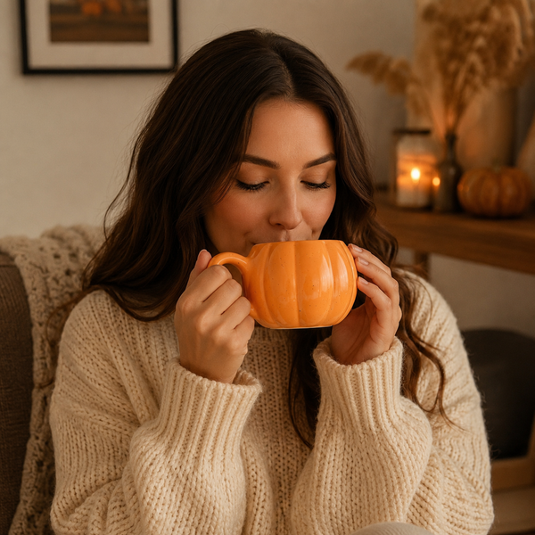 Halloween pumpkin drinkware and fluffy socks set