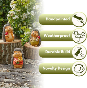 hand painted hedgehog garden ornament set