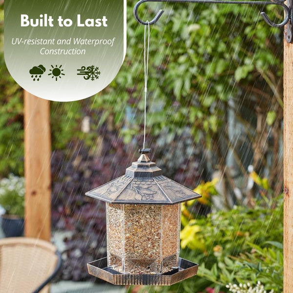 Decorative bird feeding station for patios and balconies