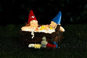 Bathtub gnome flower bed ornament