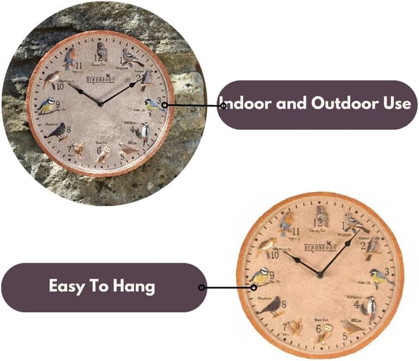 Waterproof garden clock mounted on an exterior wall.