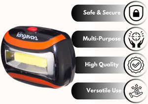 Battery powered head torch with three light modes