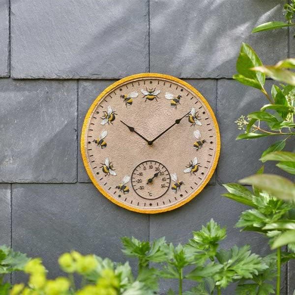 Bee wall clock with built-in outdoor thermometer