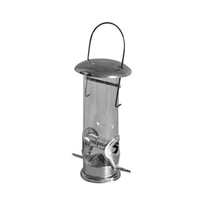 Metal bird feeder on a white background