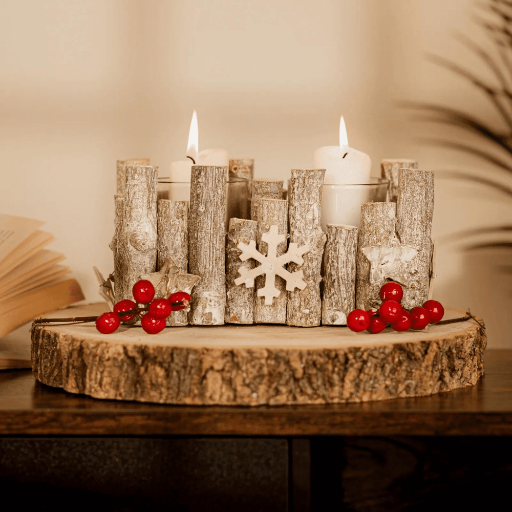 Birch wood Christmas tea light candle holder
