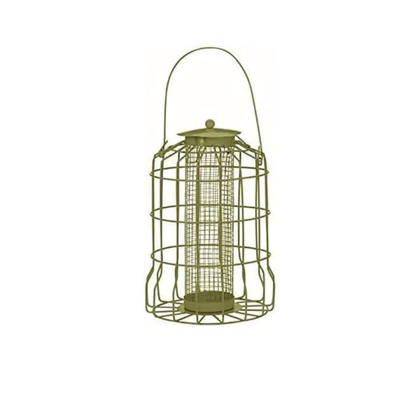 26cm metal caged bird feeder shown outdoors