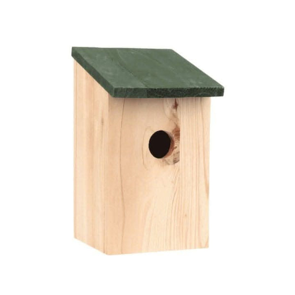Wooden nesting box suitable for small garden birds