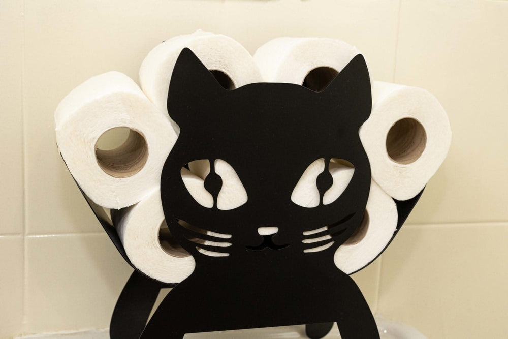 Black cat toilet roll holder made from steel