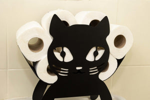 Black cat toilet roll holder made from steel