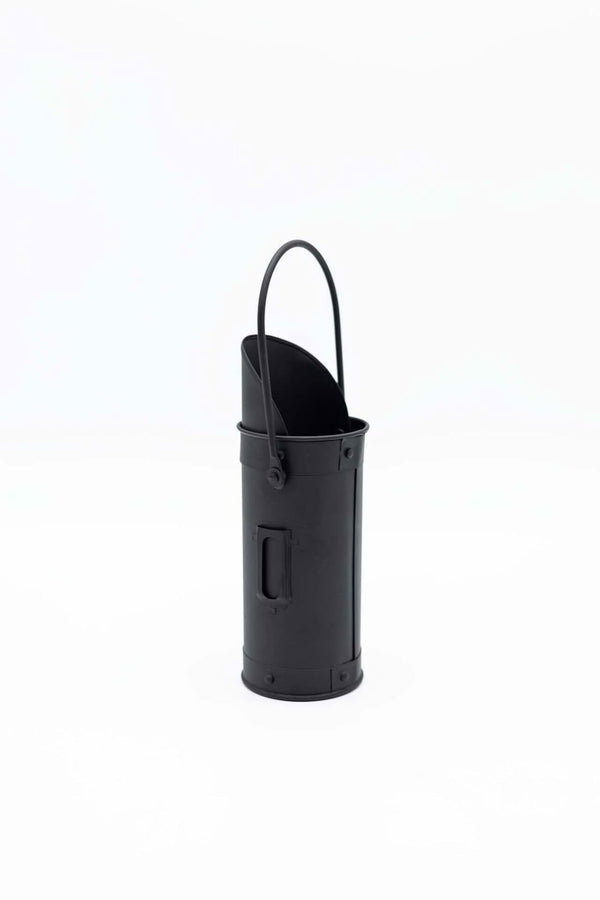 Black metal fireside accessory set shown together