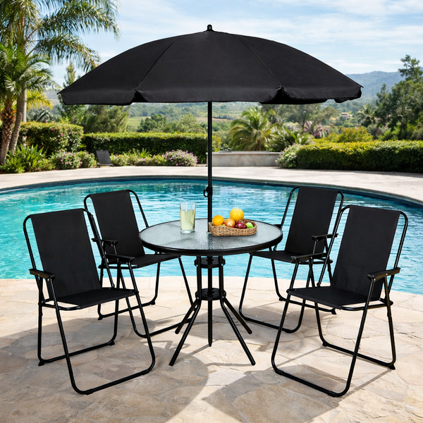 Six piece outdoor furniture set shown from the front