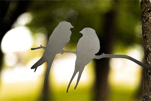 Black metal love birds tree silhouette decoration