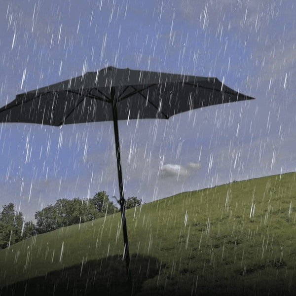 Crank handle garden umbrella shown from side