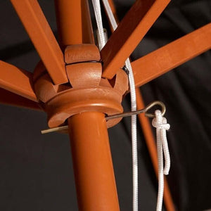 Large garden umbrella with pulley opening system