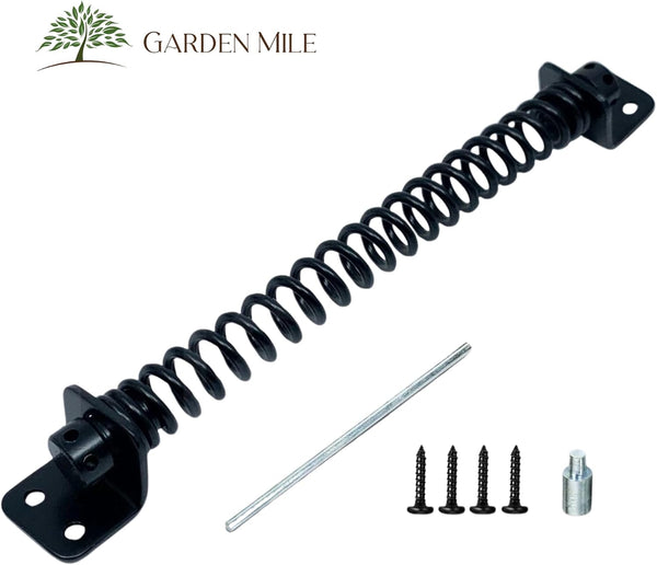 Steel gate closer for wooden garden gate.