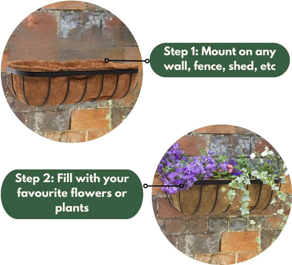 Wall mounted planter suitable for herbs and trailing plants.