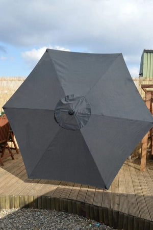 Black garden parasol with crank handle