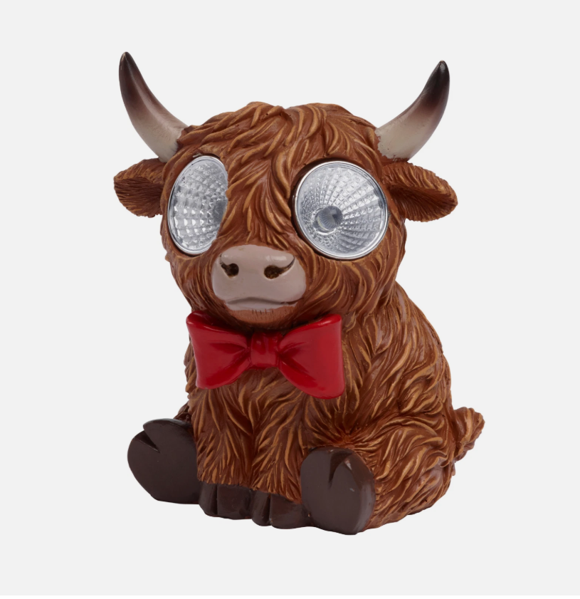Solar resin Highland cow garden ornament