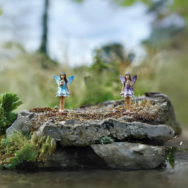 Fairy Garden Enchanted Miniature 2pc Fairy Figurines Fairies (Blue & Purple)