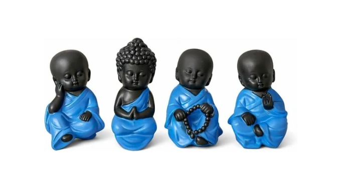 Set of four blue resin Buddha ornaments