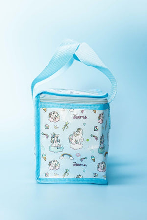 Blue unicorn insulated picnic cooler lunch bag with handles