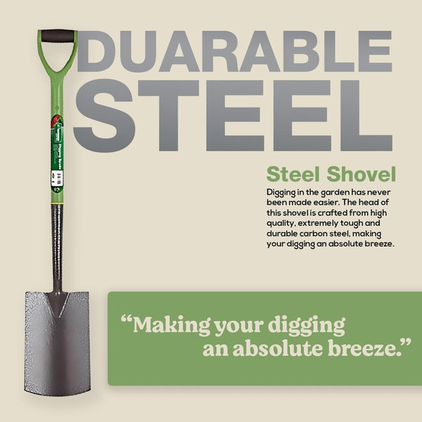 Lightweight border spade with carbon steel blade