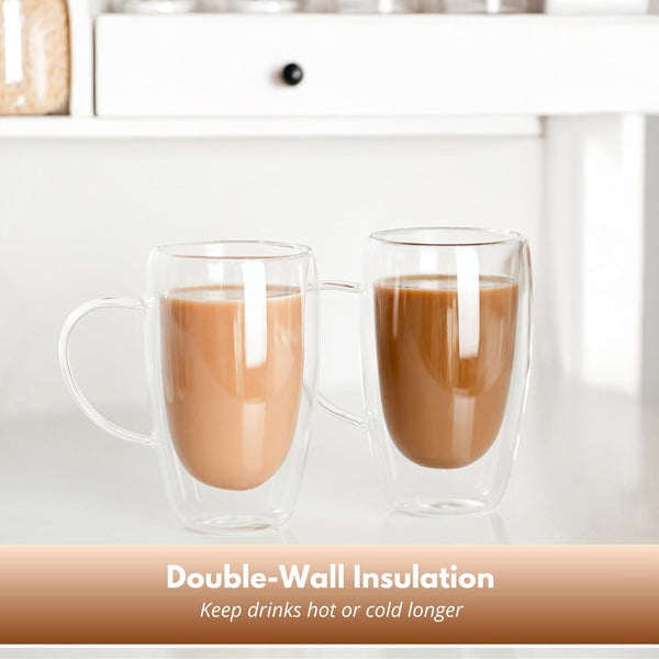 Modern glass mugs for tea and coffee