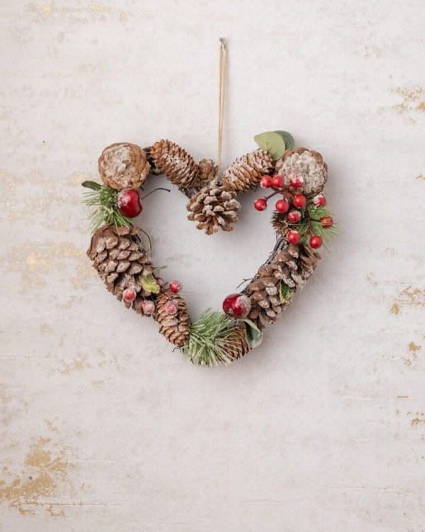 Festive heart wreath featuring layered eucalyptus foliage