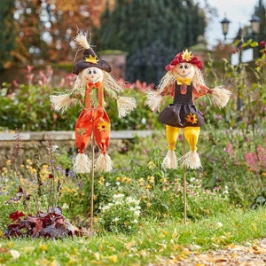 Boy and girl Halloween scarecrow decorations