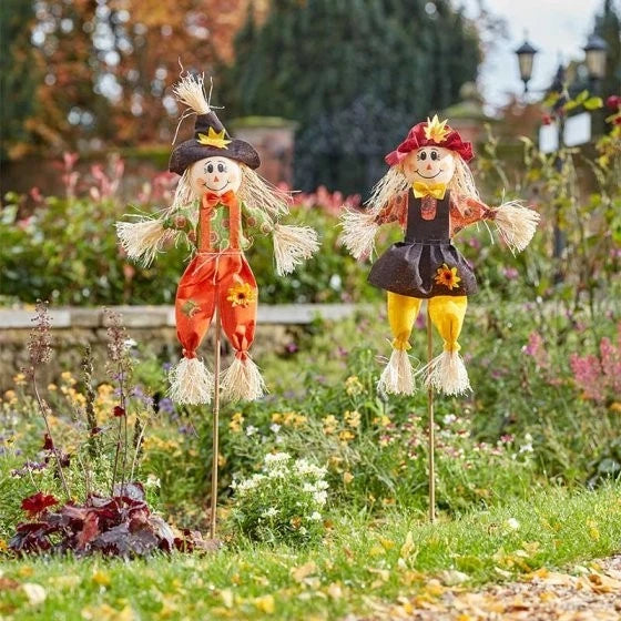 Boy and girl Halloween scarecrow decorations