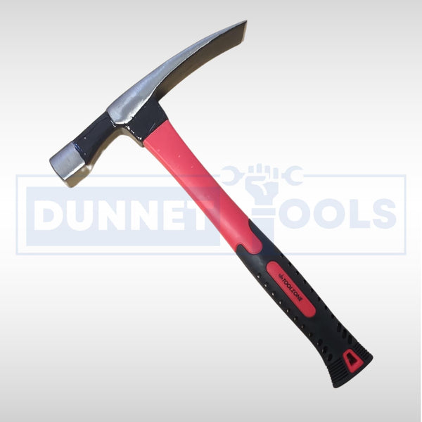 Bricklaying hammer with balanced carbon steel striking head.