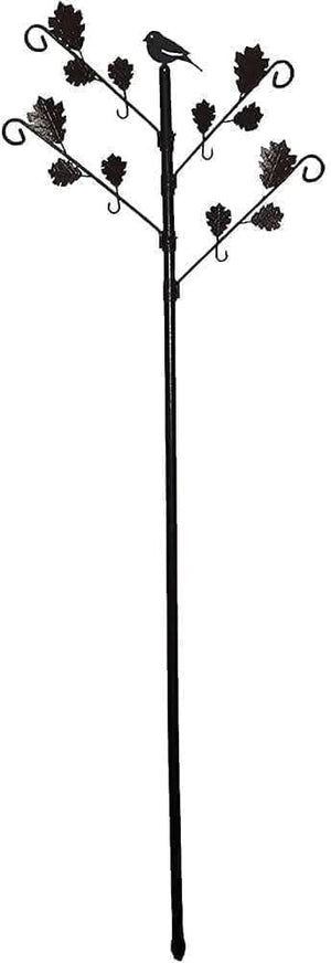 Adjustable bird feeding station with decorative leaves