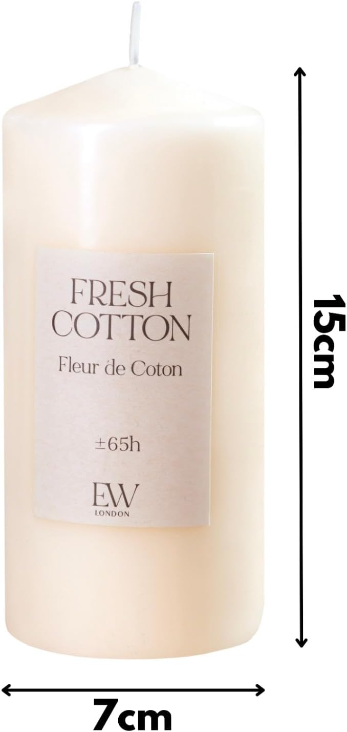 Fresh cotton scented pillar candle made from soy wax