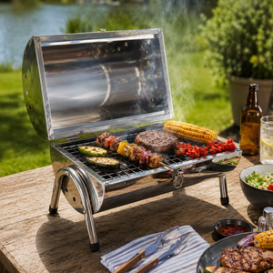 Portable Barrel Stainless Steel BBQ Garden Camping Picnic Charcoal Grill Table
