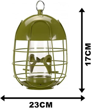 Metal bird feeder with squirrel guard cage