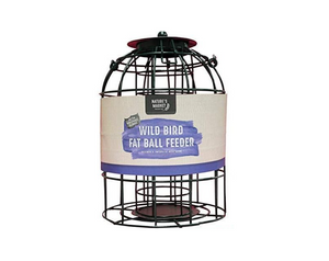 Caged fat ball bird feeder with squirrel guard