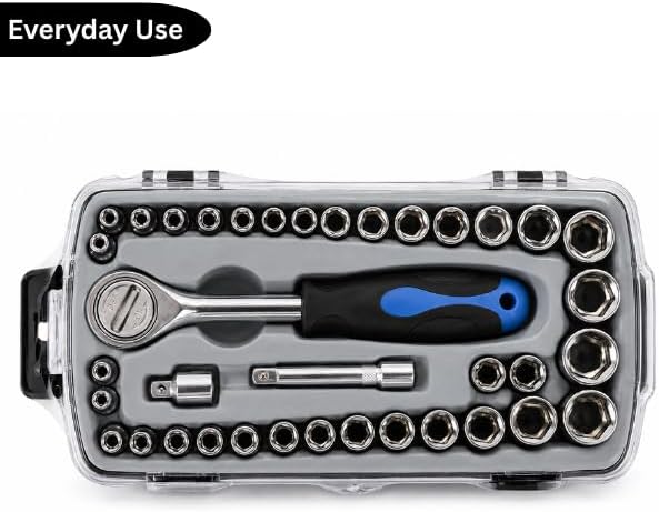 Ratchet and socket set for vehicle maintenance tasks