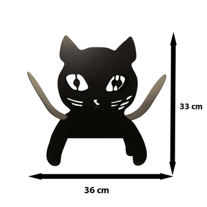 Black kitten toilet roll holder displayed freestanding