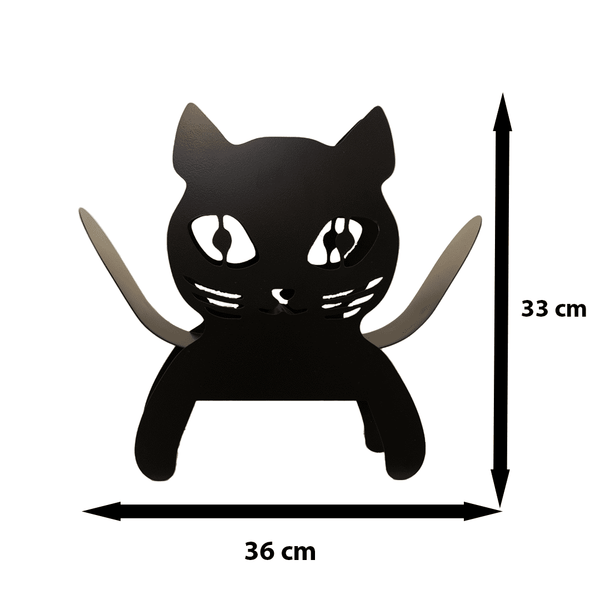Black kitten toilet roll holder displayed freestanding