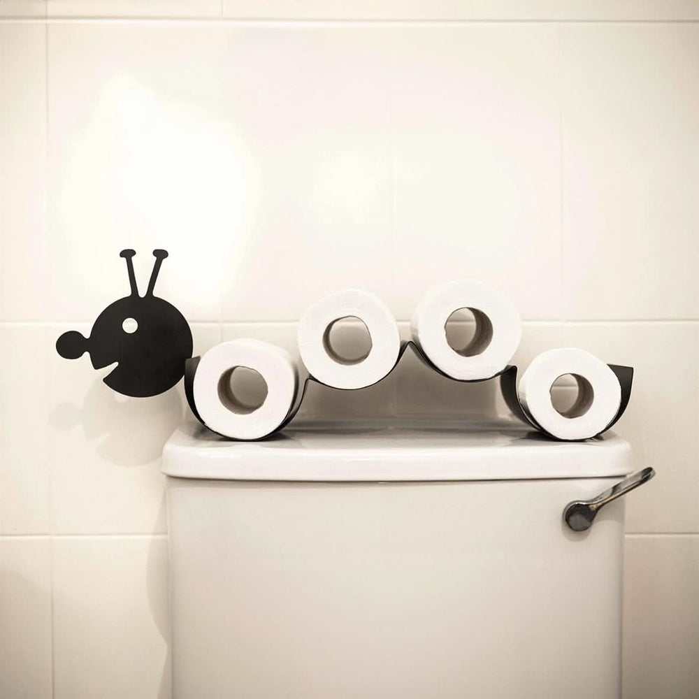 Black caterpillar toilet roll holder with four rolls