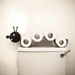 Black caterpillar toilet roll holder with four rolls