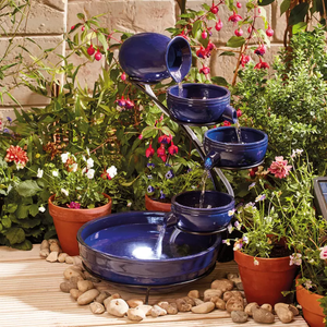 Royal blue ceramic cascade solar water feature