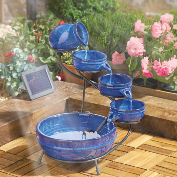 Handcrafted ceramic fountain with cascading water levels