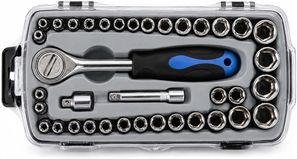 Socket set with chrome vanadium steel construction